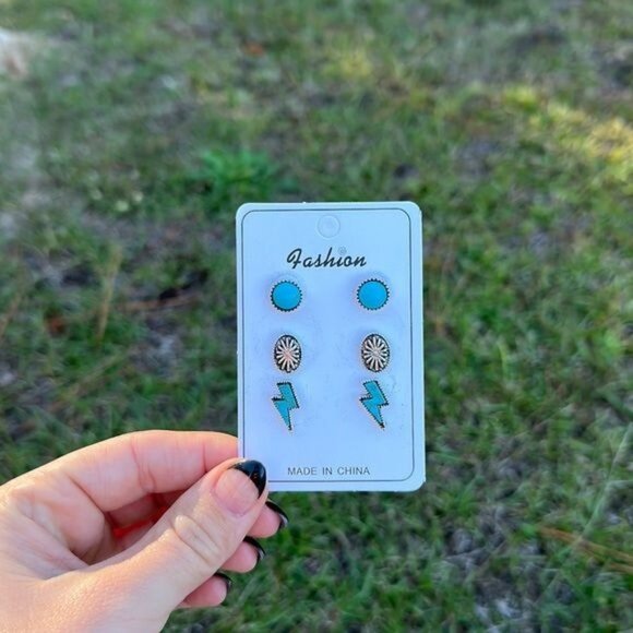 Jewelry - Lightning Bolt Small Stud Earrings Pack - Turquoise